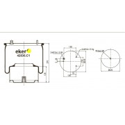 Пневморессора  836MK1 в сборе со стаканом DAF,  3 шпильки+штуцер М16мм, стакан (сталь) 1 болт
