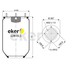 Пневморессора 810MB (42810.S) ROR, SAF, без стакана 4 шпильки+воздух М22мм