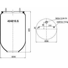 Пневморессора 4810N на SAF без стакана 2 шпильки(смещены)+ воздух М22мм